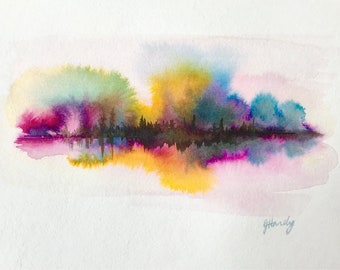9x12" colorful abstract watercolor and ink landscape