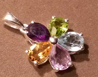 Peridot, Amethyst, sky blue topaz and citrine pendant 925