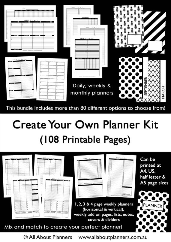 Custom planner kit printable build your own weekly daily