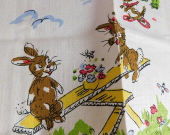 Vintage Springtime Bunnies Kitchen Towel EASTER