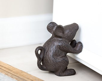 Cast Iron Mouse Door Stop - Decorative Rustic Door Stop - Stop your bedroom, bath and exeterior doors in style - Vintage Brown Color