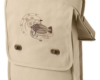 Dirigible Steampunk Airship Embroidered Canvas Field Bag