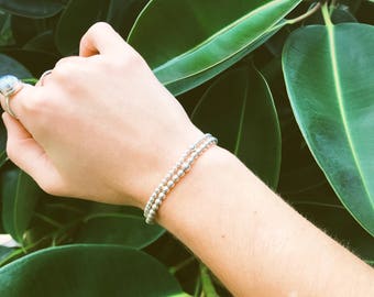 The Sterling Silver Set | Sterling Silver Beaded Stretch Bracelets | Stack Bracelets | Set of 2