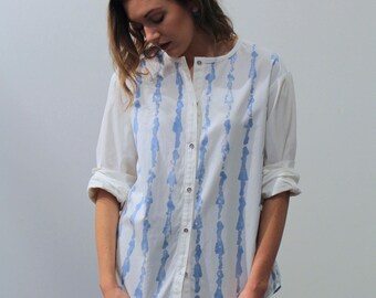 Collarless button down shirt - hand printed