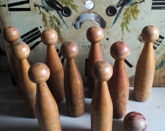 Vintage wooden skittles ~ 1960’s rustic ~ treen ~ old wooden toy ~ retro ~ nostalgic