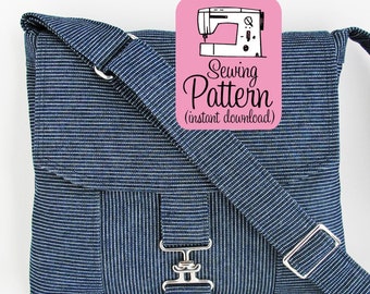Messenger Bag PDF Sewing Pattern | Intermediate sewing project to make a cross body mail bag with two pockets and an adjustable strap.