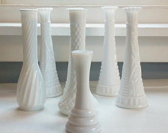 Milk Glass, Flower Vases, Mid Century Modern