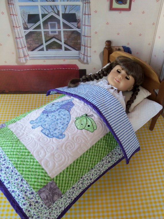 Applique and Embroidered Keepsake Heirloom Quilt for 18" American Girl Doll / 18 Inch Doll Clothes and Bedding