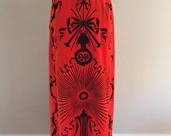 Late 1960s-Early 1970s Vintage Deep Orange/Black Velveteen Maxi Skirt/Mr. Dino