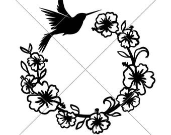 Hummingbird Monogram Wreath humming bird SVG dxf Files for Cutting Machines like Silhouette Cameo and Cricut, Commercial Use Digital Design