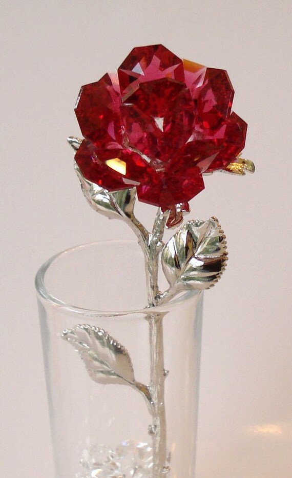 Red Crystal Rose made using Swarovski Crystal in glass vase