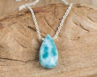 Larimar Pendant, Larimar Jewelry, Mom Gift for Her, Larimar Necklace, Gemstone Necklace, Gold or Silver Handmade Jewery, Gift for Wife