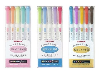 Zebra Mildliner Highlighter Marker Dual Tip Soft Assorted Color Pastel Pen, Midliner pen, Color Bullet Journal, Pastel pen