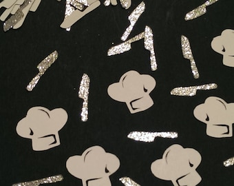 Chef hats and Butcher knife Confetti- Glitter Confetti- Baker party Decor- culinary party Decor