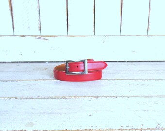 Vintage red leather Ralph Lauren belt/silver metal buckle belt/medium