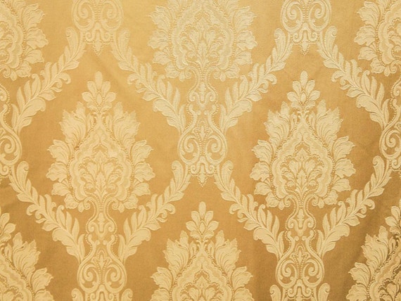 Castleford 101 Gold Damask Jacquard drapery fabric by the yard
