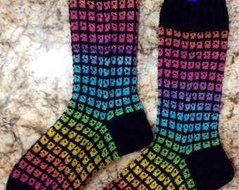 Mosaic Window Pane Patterned Hand Knit Wool Socks Opal Yarns (S-195)