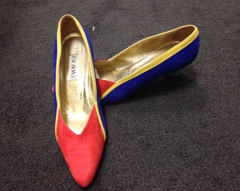 Vintage 80's colorful suede pumps