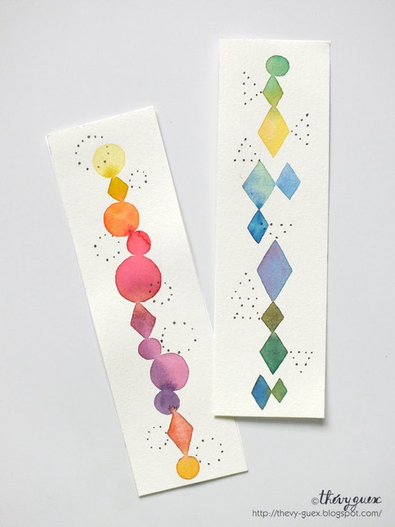 illustrated rainbow watercolor bookmarks original watercolor