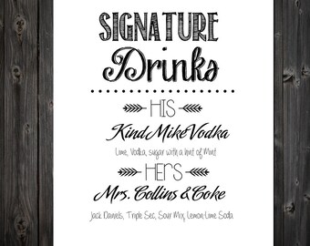 wedding drink menus