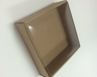 Heavy Kraft Cardboard Boxes set of 10 - Clear Top - 5 1/8 x 5 1/8 x 1 1/2 - Perfect Size for Small Gifts or Packaging - Square