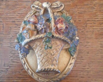 Hubley Flower Basket Cast Iron Door Knocker Gold Muted Colors
