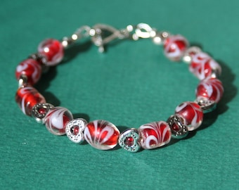 Red with White Swirl Heart Bracelet