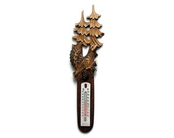 Large Vintage Style Thermometer - Handmade - Trees with Wild Bird
