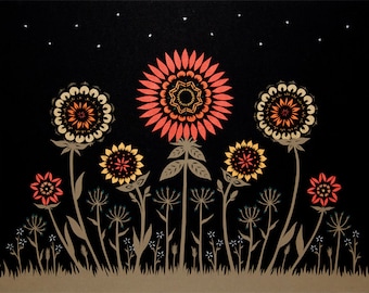Midnight Garden - 16 x 20 inch Cut Paper Art Print