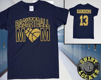 Basketball Mom Glitter Design Womens Ultra Cotton Tee Shirt Spirit Wear Glitter Bling Design Mother Hoops Any color combination