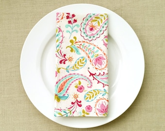 Happy Paisley Fabric Napkins - Fabric Dinner Napkins - Set of 2