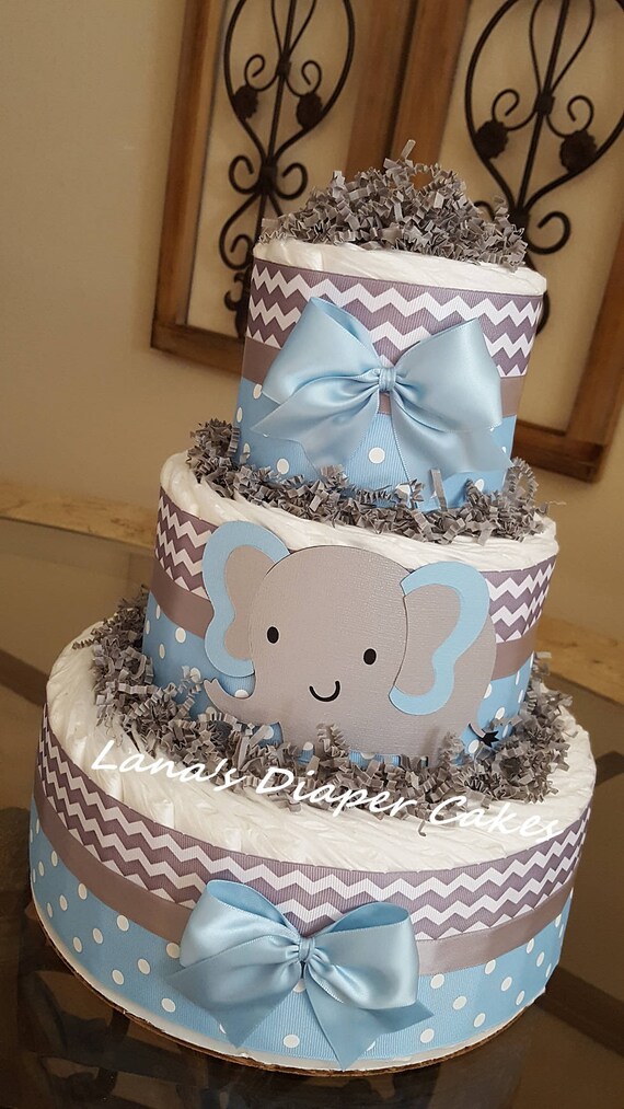 3 Tier Blue And Gray Elephant Diaper Cake Baby Boy Shower 3 Tier Blue And Gray Elephant Diaper Cake Baby Boy Shower