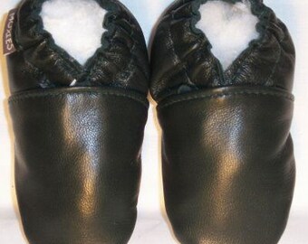 black baby shoes soft sole all leather - black leather moccs - black leather baby shoes - soft soled shoes black