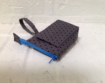 iTOVi Case / Water-Resistant iTOVi Bag / fabric zippered pouch for iTOVi / essential oils scanner pouch / small divided gray polkadot pouch