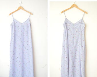 pastel blue floral slip maxi summer dress 90s // L