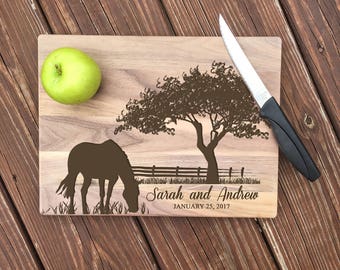 Horse Cutting Board, Equestrian Gift, Bridal Shower, Equine Kitchen Decor, Personalized Horse, Custom Cutting Board, Horses, Wedding Gift