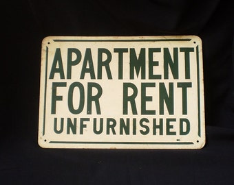 Vintage Tin Sign "Apartment For Rent"-1960's