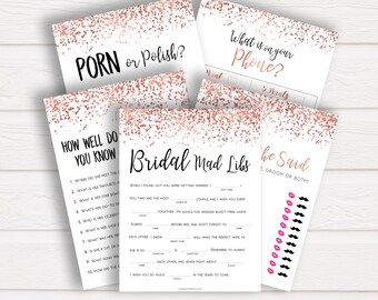 5 Rose Gold Bridal Shower Games, Bachelorette Games, Bachelorette Weekend, Bridal Games Pack, Bridal Games Bundle, Rose Gold Printable Games