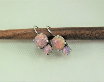 Fire Opal Earrings, Pink Opal Earrings, Lever back Opals, October Birthstone, Fire Opals, Pink Fire Opals, Iridescent Opals, Opal Earrings