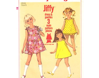 Girls Dress Pattern Simplicity 6990 Sleeveless Sundress Tied Shoulders & Panties Girls Size 6 Vintage Sewing Pattern