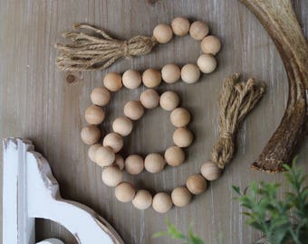 Wood Bead Garland - Wood Bead Strand - Boho Chic - Farmhouse Decor - Tiered Tray Decor - Vignette Decor - Shabby Chic Accent Piece