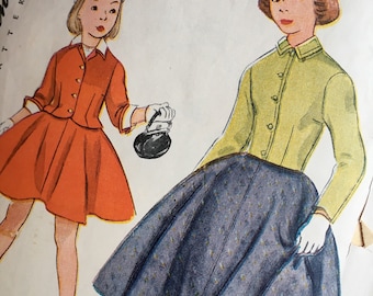 Vintage Simplicity Pattern 3809 / Girls Size 12 / 2-Piece Suit / Circle Skirt / 1950s