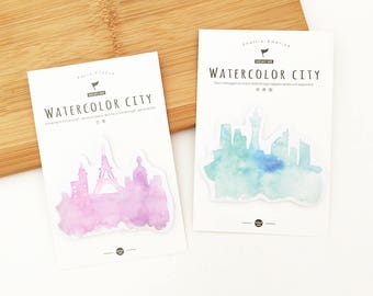 2 pcs aquarelle ville post - Paris / Seattle papeterie Kawaii mémo Agenda carnet