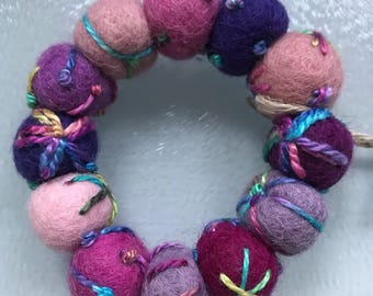 Embroidered wool felt bead bracelet