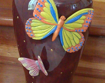 Burgundy with butterfly vase