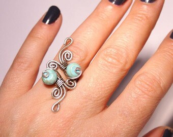 December Birthstone Ring, Silver Wire Wrapped Ring, Turquoise Ring, Blue Turquoise Ring, Adjustable Ring, Silver Turquoise Ring