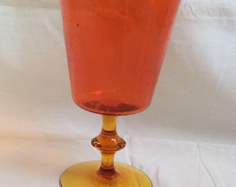 Mouth blown glass vase. Orange 60s vintage