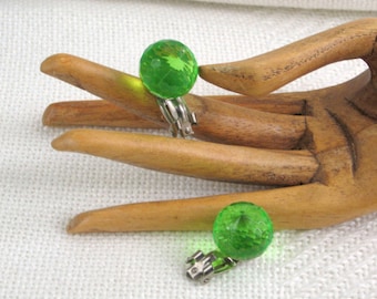 Clip Earrings Vintage Costume Jewelry Faceted Green Lucite Orbs