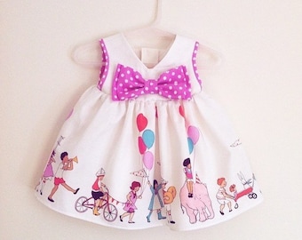 Baby Girl's Off White Party Dress, 1st Birthday Dress, Newborn Dress, Infant Dress, Children At Play Dress, Baby Gift