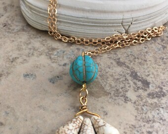Handcrafted howlite and turquoise bead boho necklace